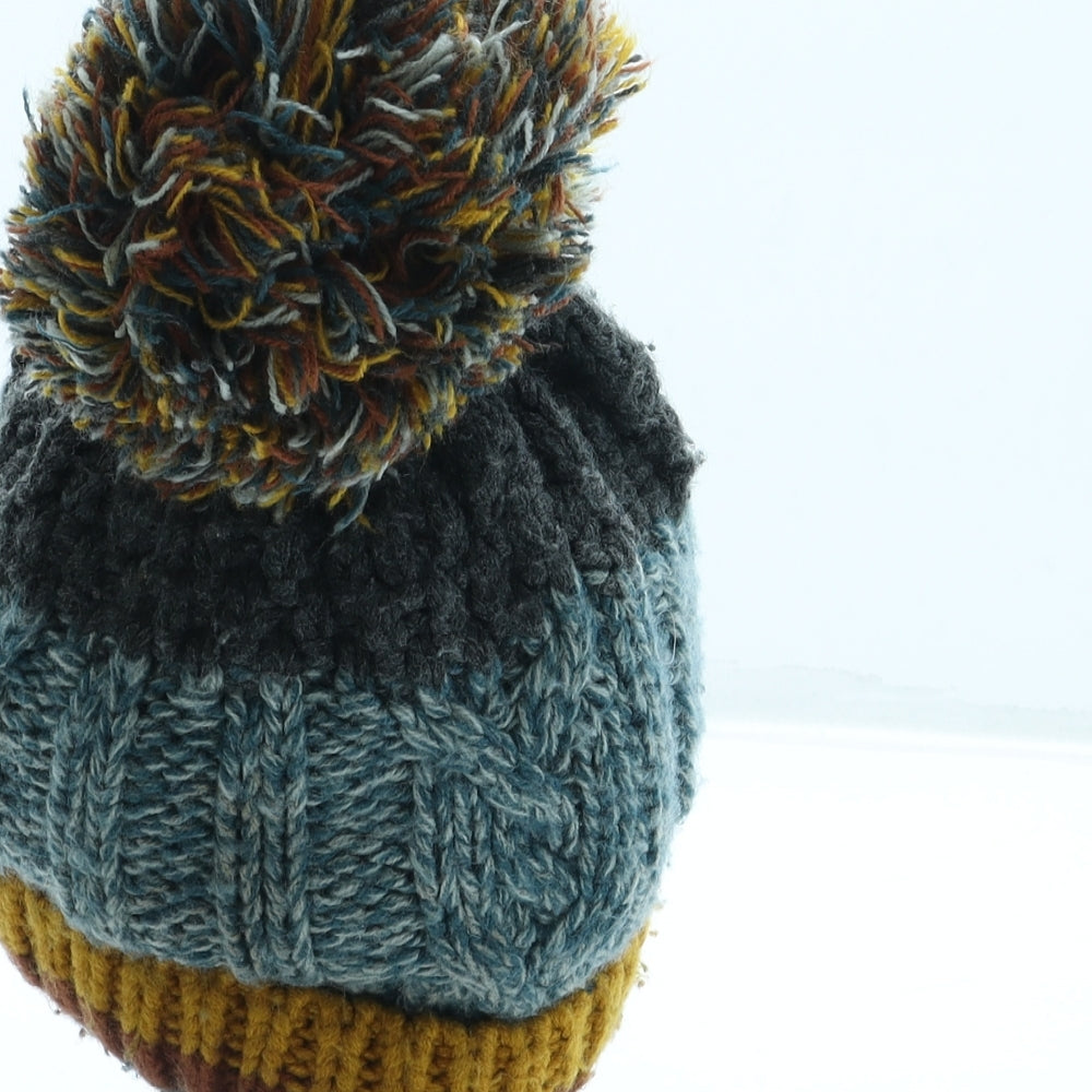 George Boys Green Striped Acrylic Bobble Hat One Size - Pom Pom