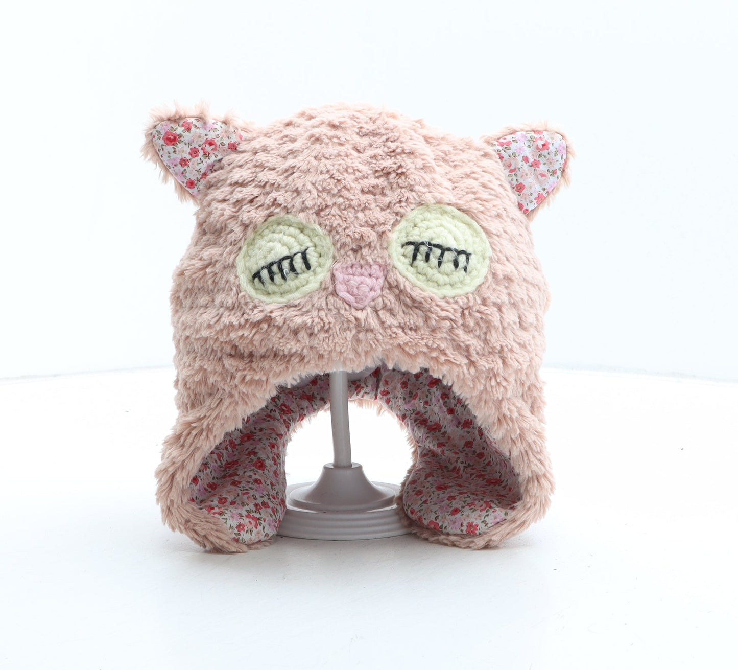 Preworn Girls Pink Polyester Trapper Hat One Size - Owl/flowers