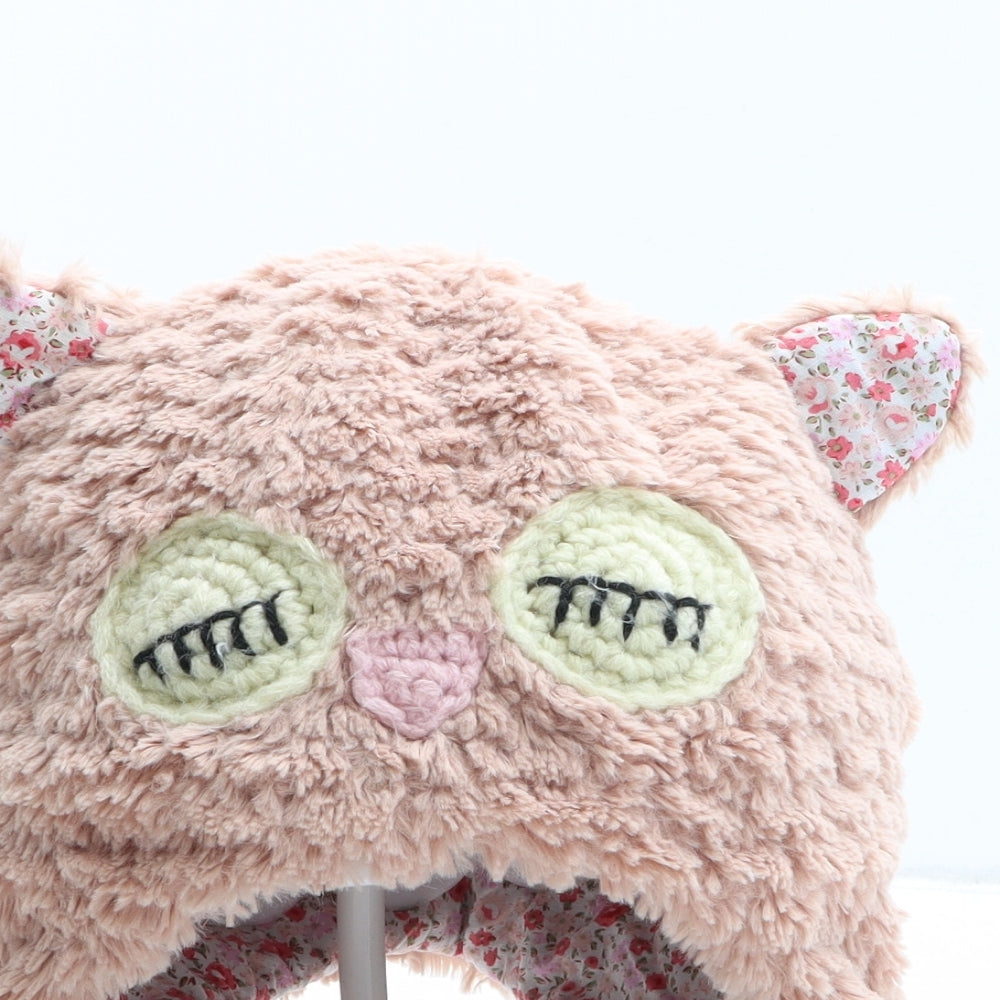 Preworn Girls Pink Polyester Trapper Hat One Size - Owl/flowers