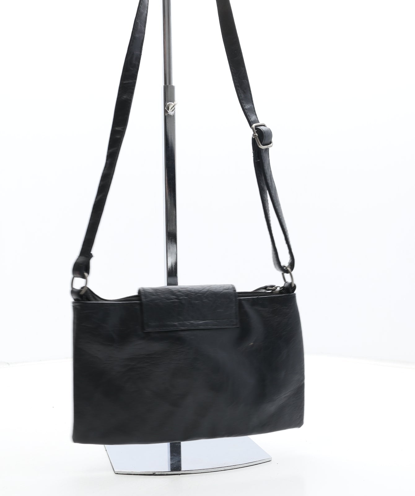 Preworn Womens Black Polyurethane Crossbody Size Small
