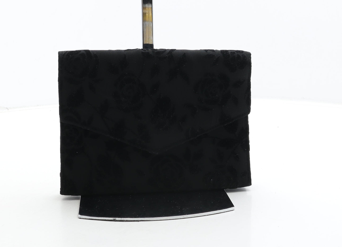 Preworn Womens Black Floral Polyester Clutch Size Small