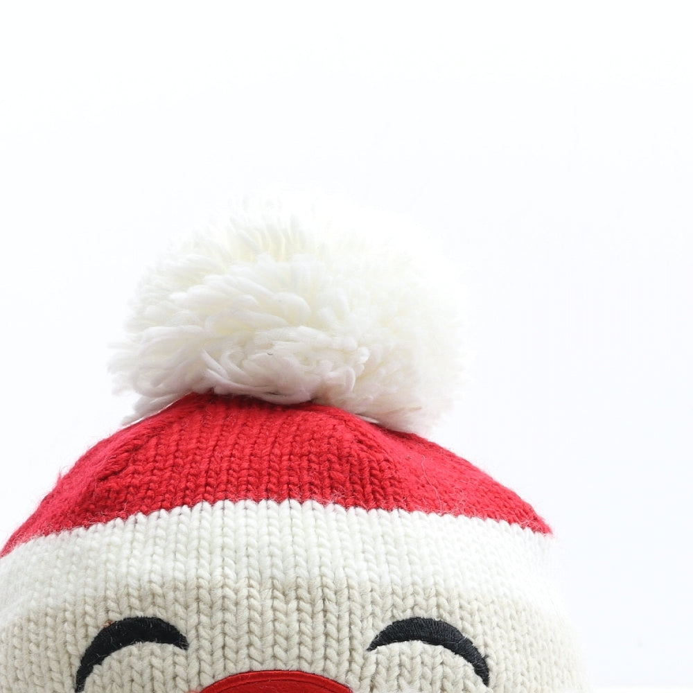 Preworn Girls Red Polyacrylic Bobble Hat Size S - Father Christmas