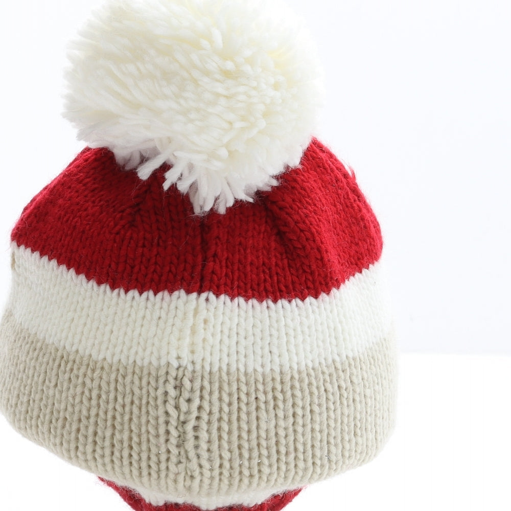 Preworn Girls Red Polyacrylic Bobble Hat Size S - Father Christmas