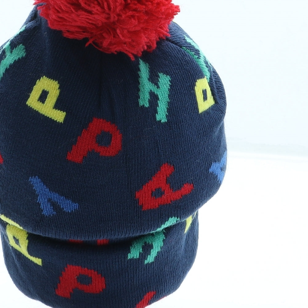 Primark Boys Blue Geometric Acrylic Bobble Hat One Size - Pom Pom