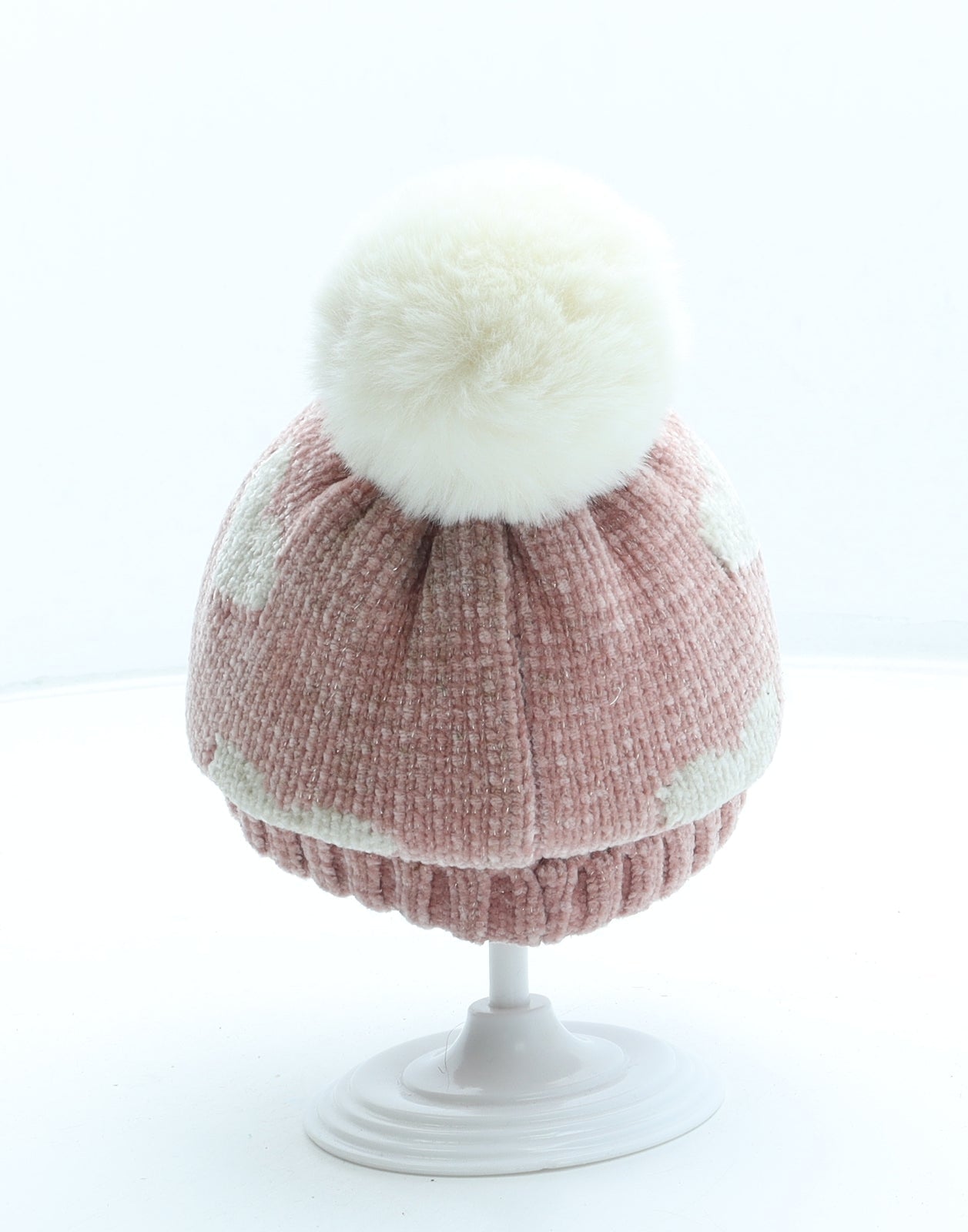George Girls Pink Geometric Polyester Bobble Hat One Size - Hearts