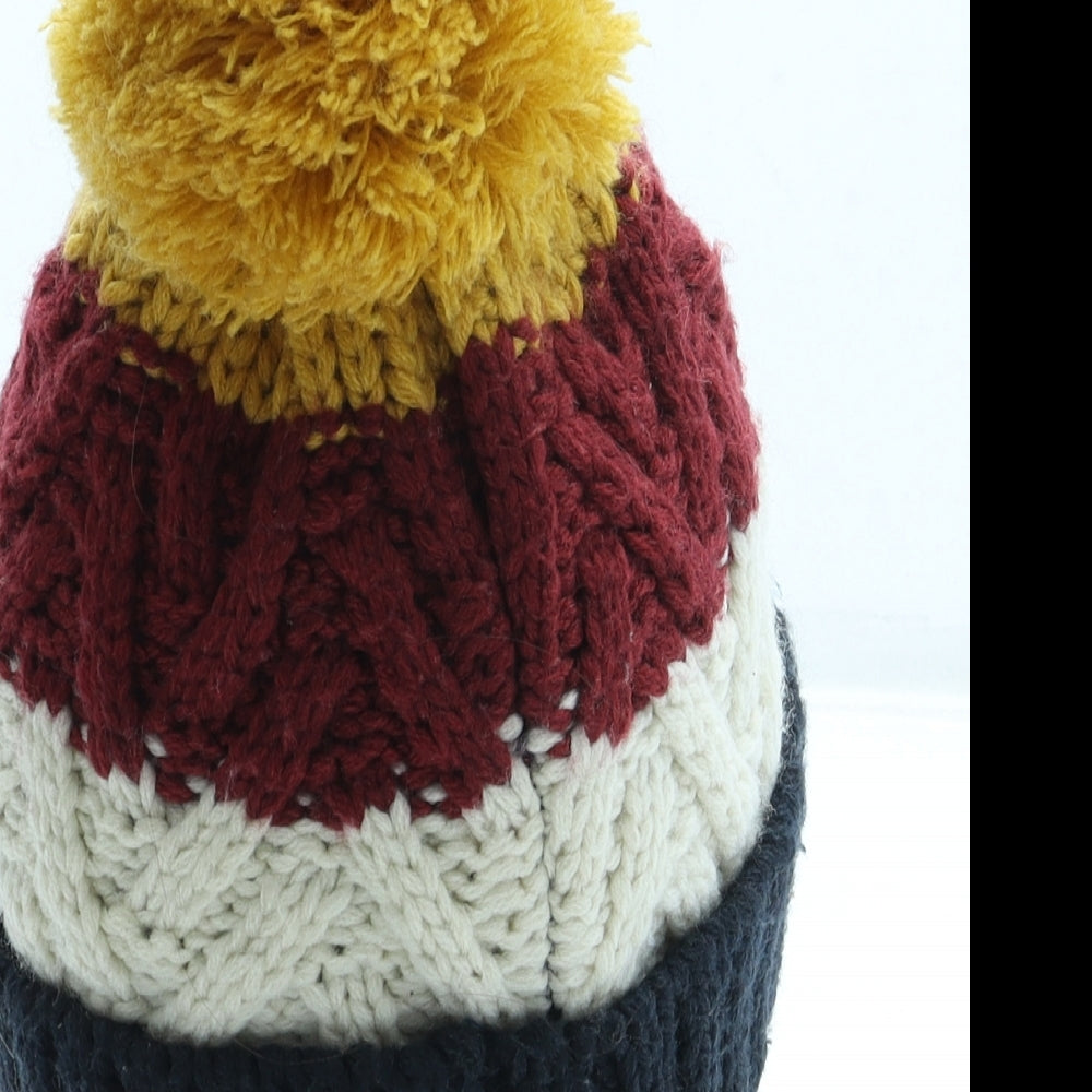 F&F Boys Blue Striped Acrylic Bobble Hat One Size - Pom Pom