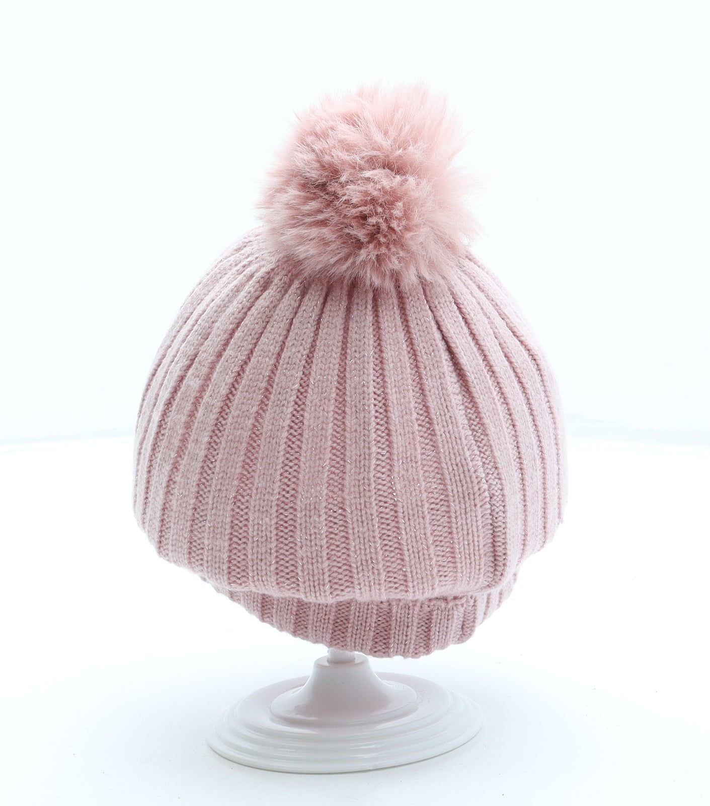Primark Girls Pink Polyester Bobble Hat One Size - Pom Pom