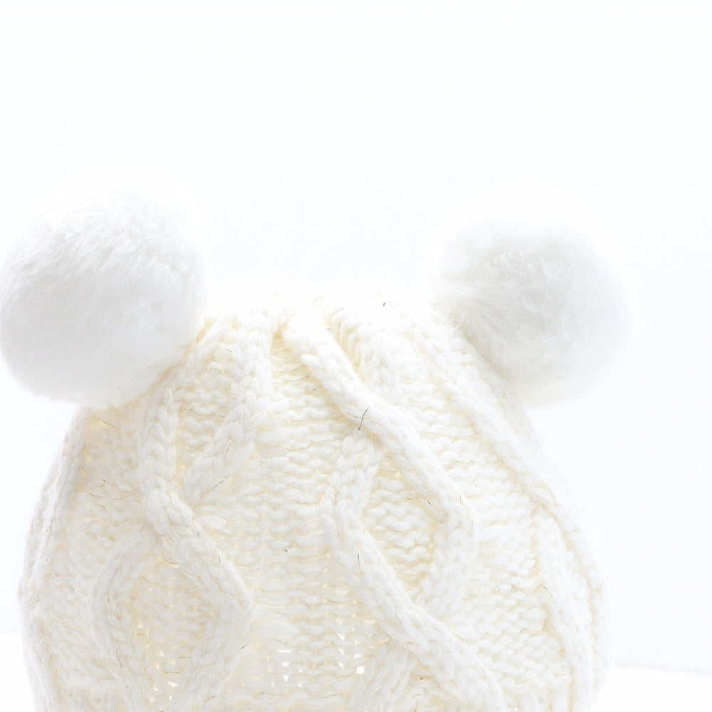 George Girls White Acrylic Bobble Hat One Size