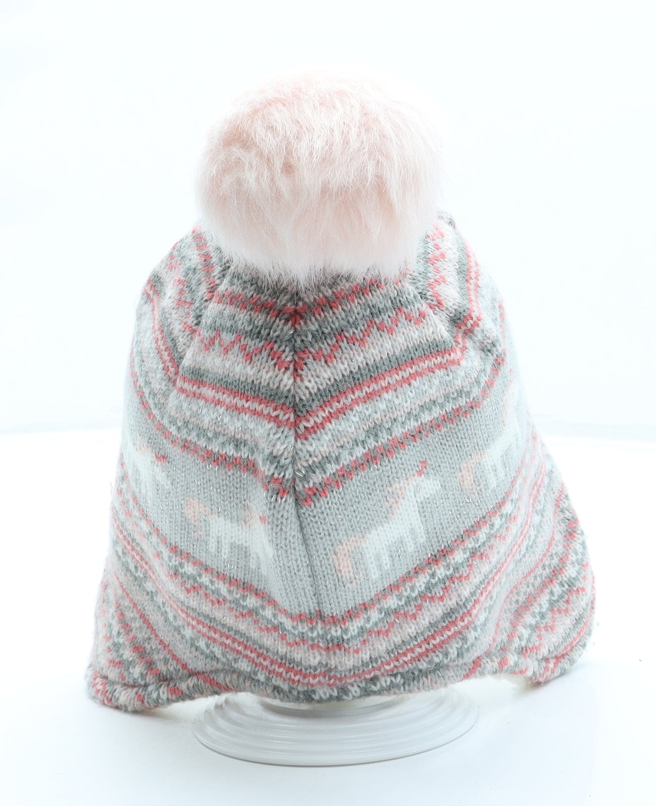 George Girls Grey Acrylic Bonnet One Size - Pom Pom
