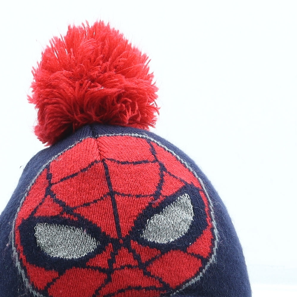 Primark Boys Blue Acrylic Bobble Hat Size M - Spiderman