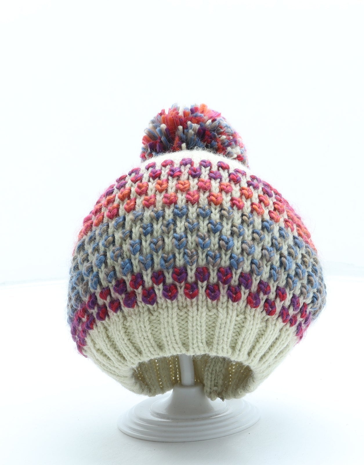 George Girls Multicoloured Geometric Acrylic Bobble Hat One Size - Pom Pom