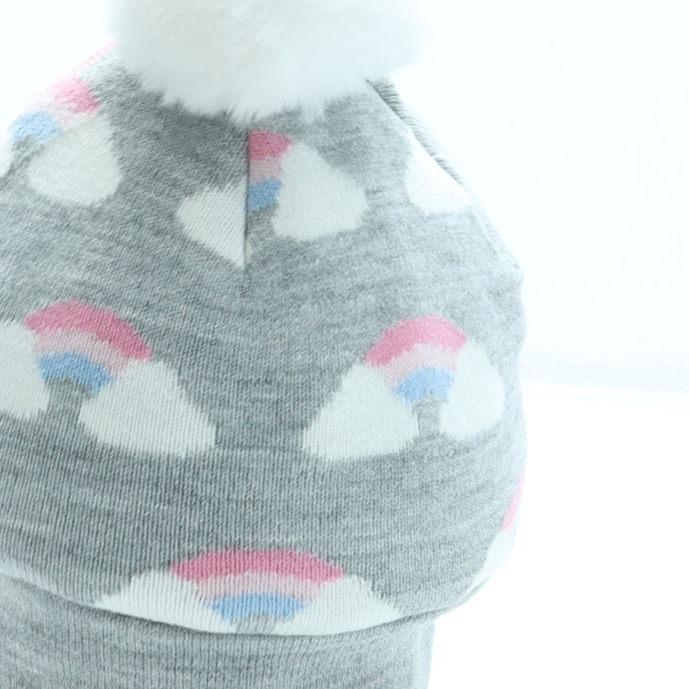 Primark Girls Grey Geometric Acrylic Bobble Hat One Size - Rainbow