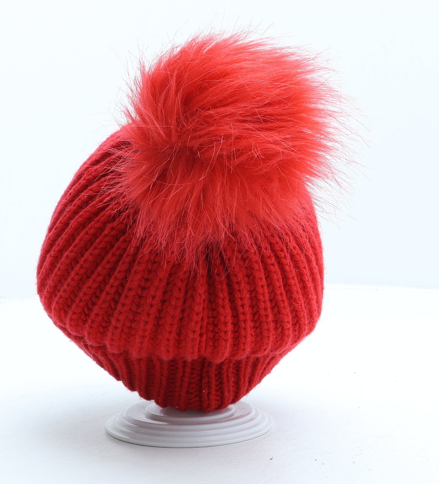 Primark Womens Red Acrylic Bobble Hat One Size