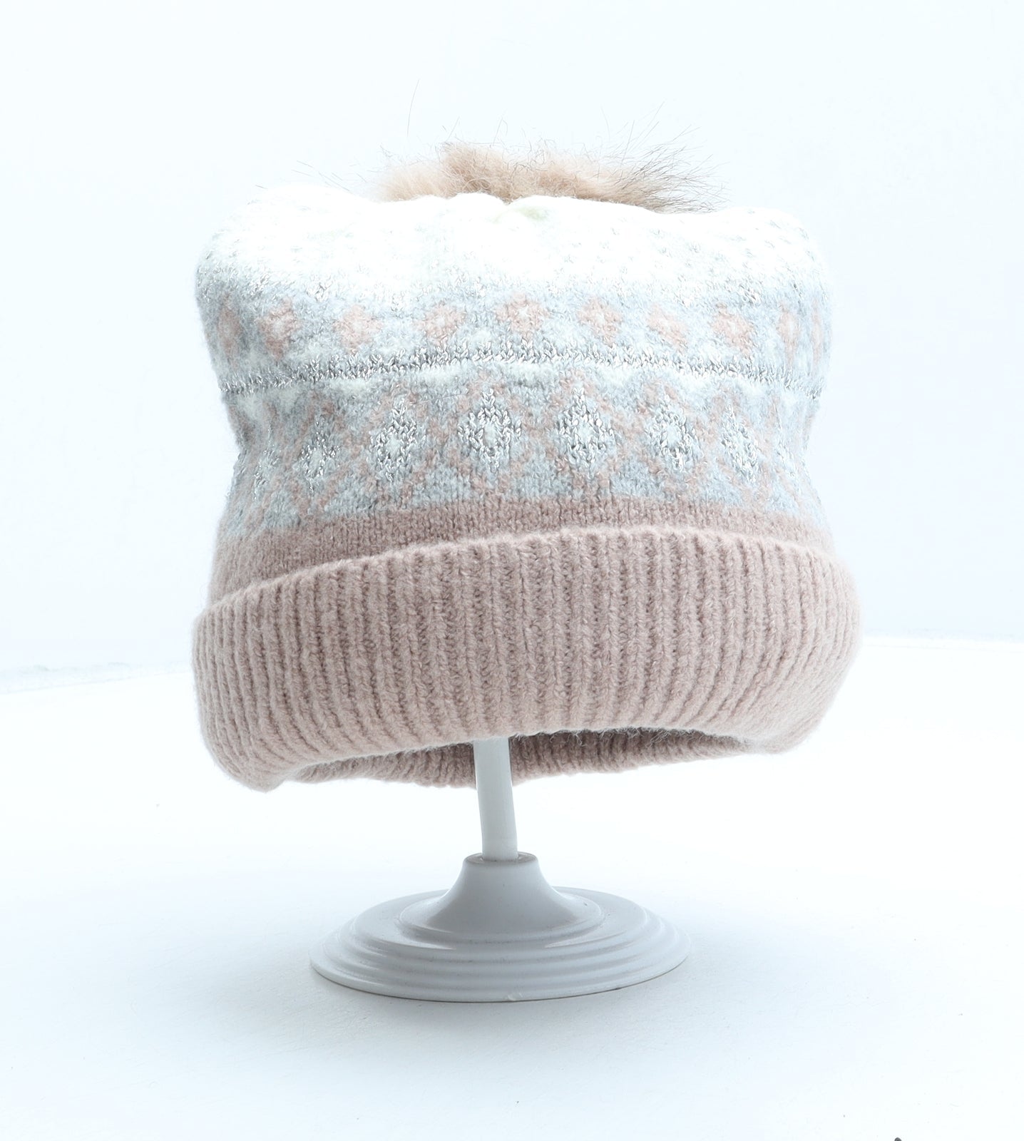 George Girls Multicoloured Fair Isle Acrylic Bobble Hat One Size