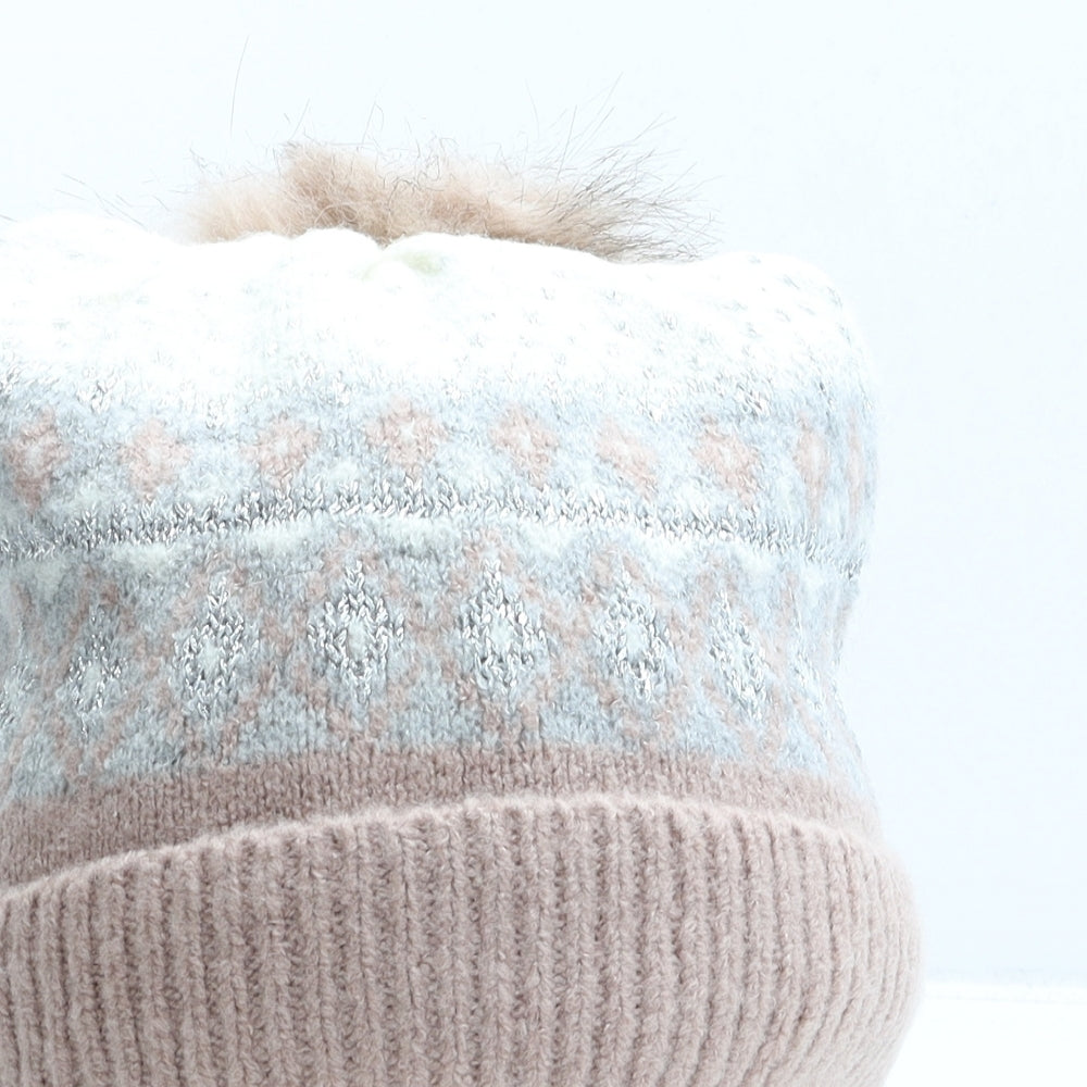 George Girls Multicoloured Fair Isle Acrylic Bobble Hat One Size