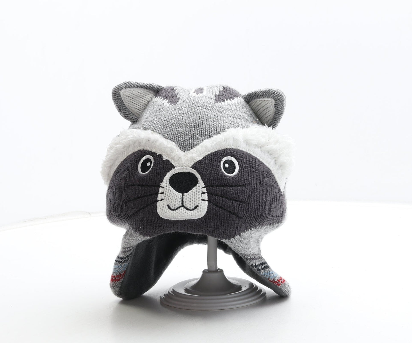 Preworn Boys Grey Acrylic Beanie Size S - Racoon Detail