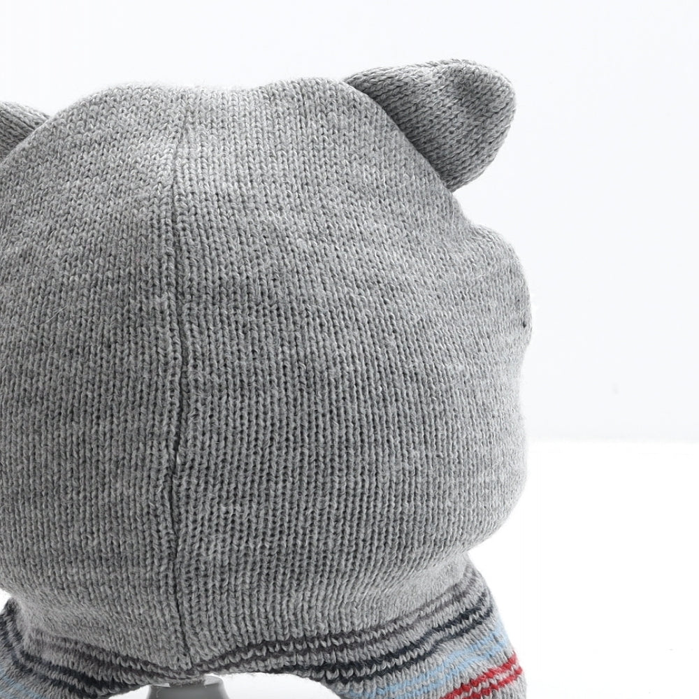 Preworn Boys Grey Acrylic Beanie Size S - Racoon Detail