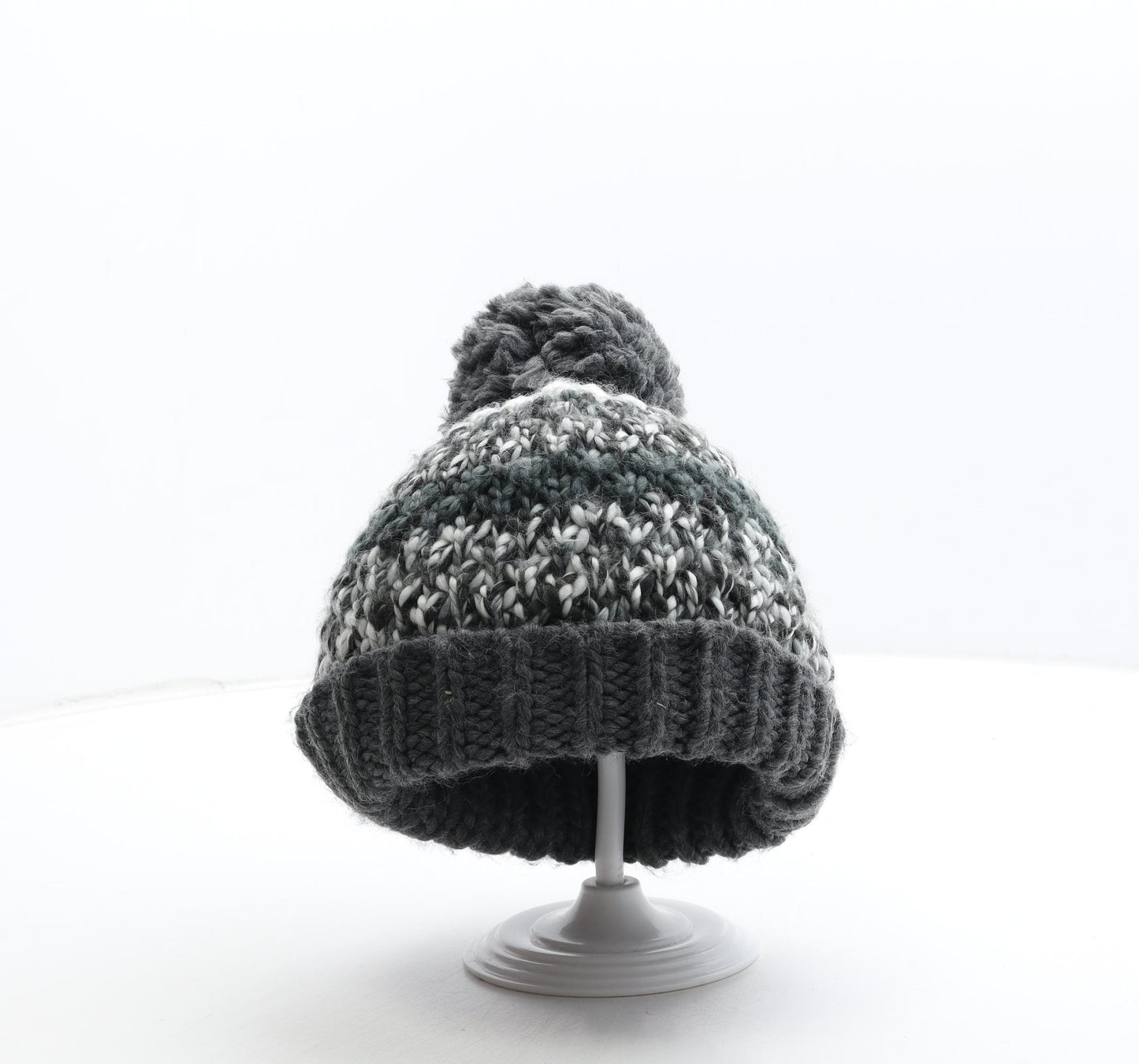 Preworn Boys Grey Colourblock Acrylic Bobble Hat Size S