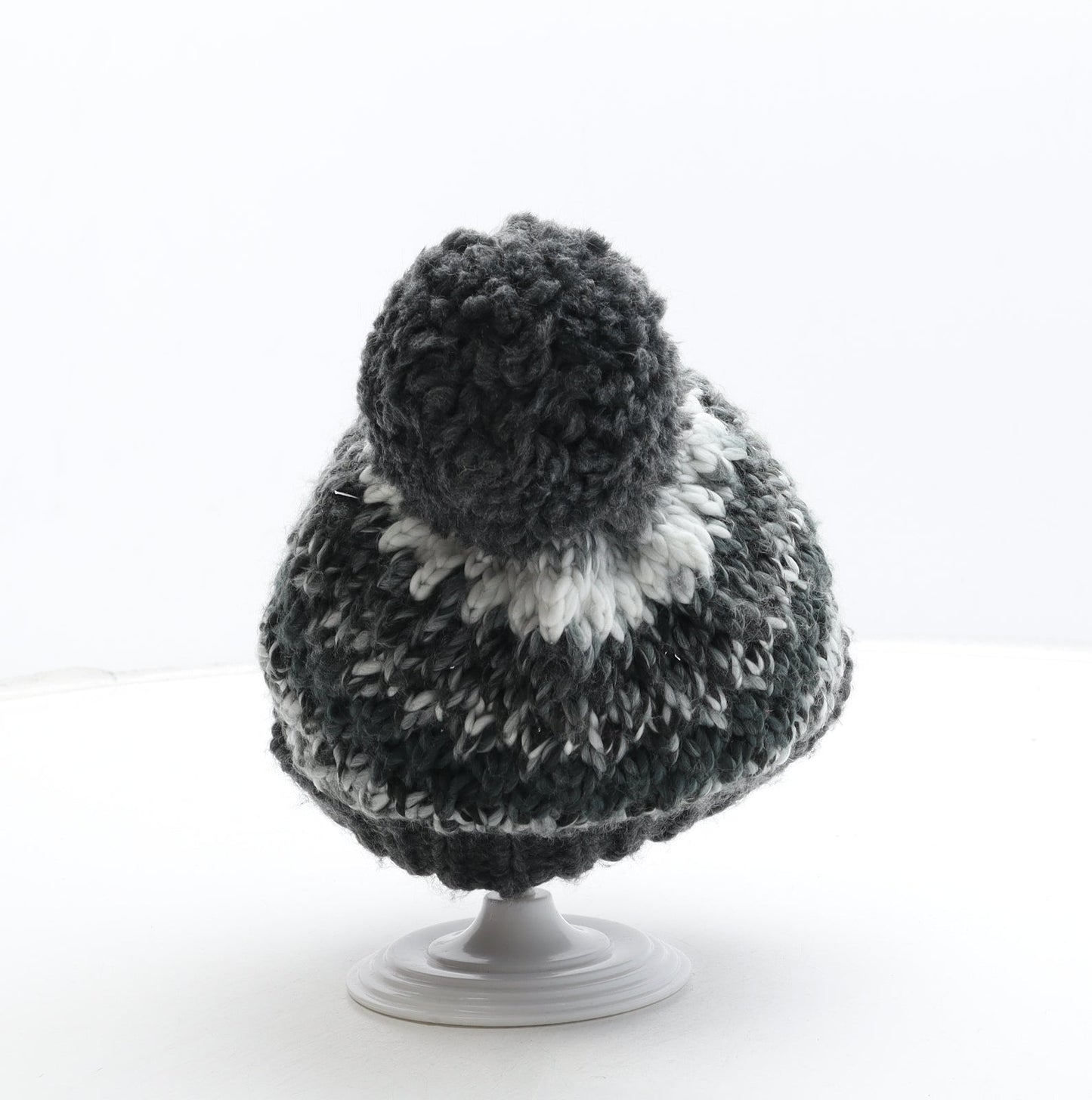 Preworn Boys Grey Colourblock Acrylic Bobble Hat Size S