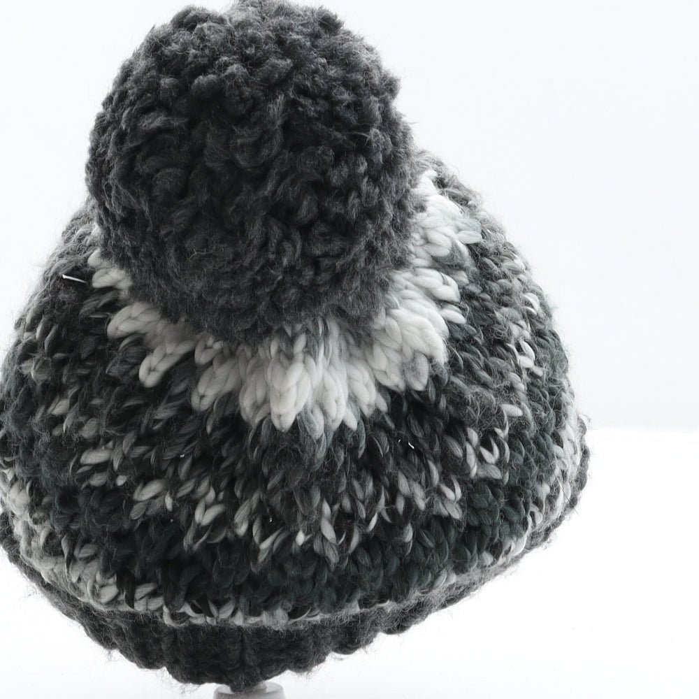 Preworn Boys Grey Colourblock Acrylic Bobble Hat Size S
