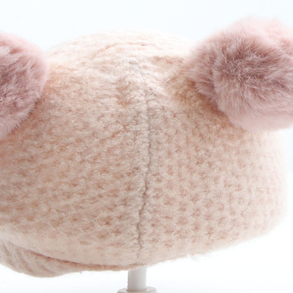 Preworn Girls Pink Acrylic Bobble Hat Size S - Heart Detail