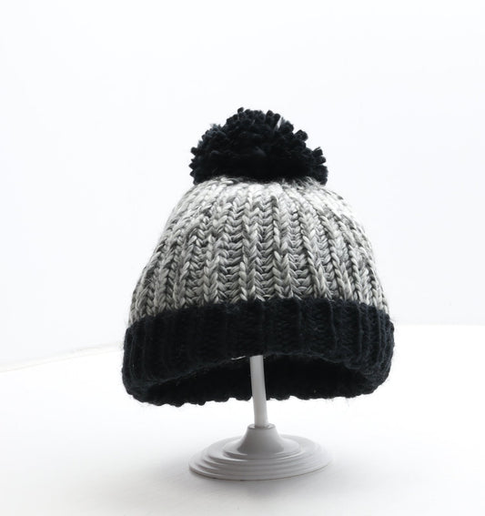 Preworn Boys Grey Colourblock Acrylic Bobble Hat Size S
