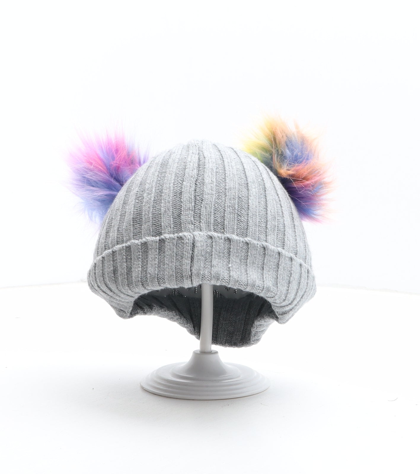 Preworn Girls Grey Acrylic Bobble Hat One Size