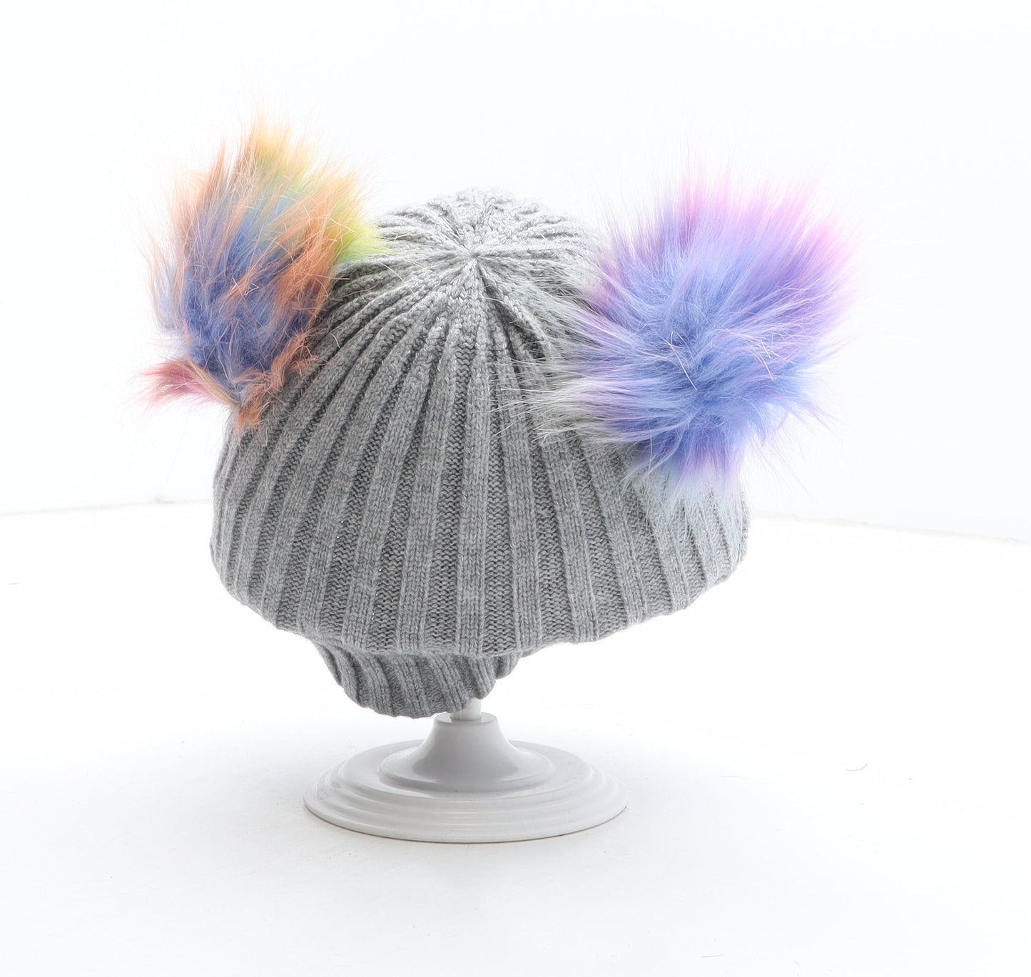 Preworn Girls Grey Acrylic Bobble Hat One Size