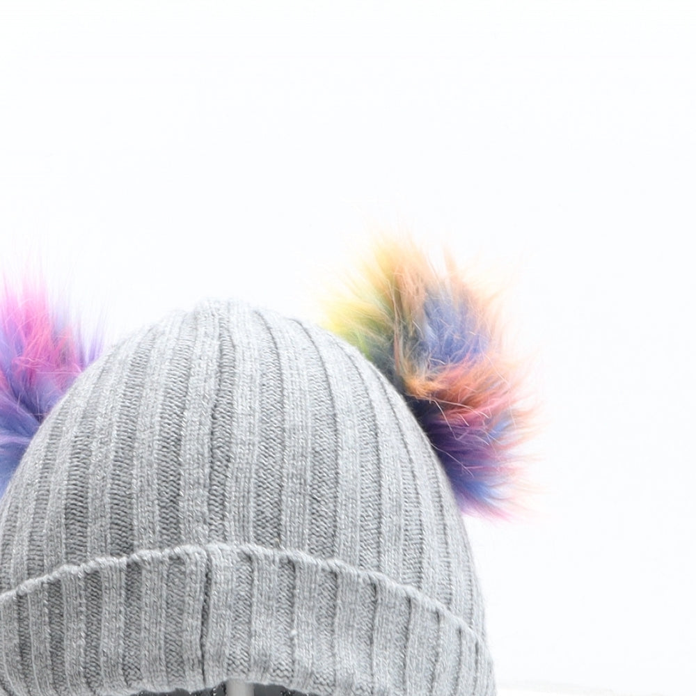 Preworn Girls Grey Acrylic Bobble Hat One Size