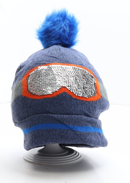 Preworn Boys Blue Acrylic Bobble Hat One Size - Goggles print