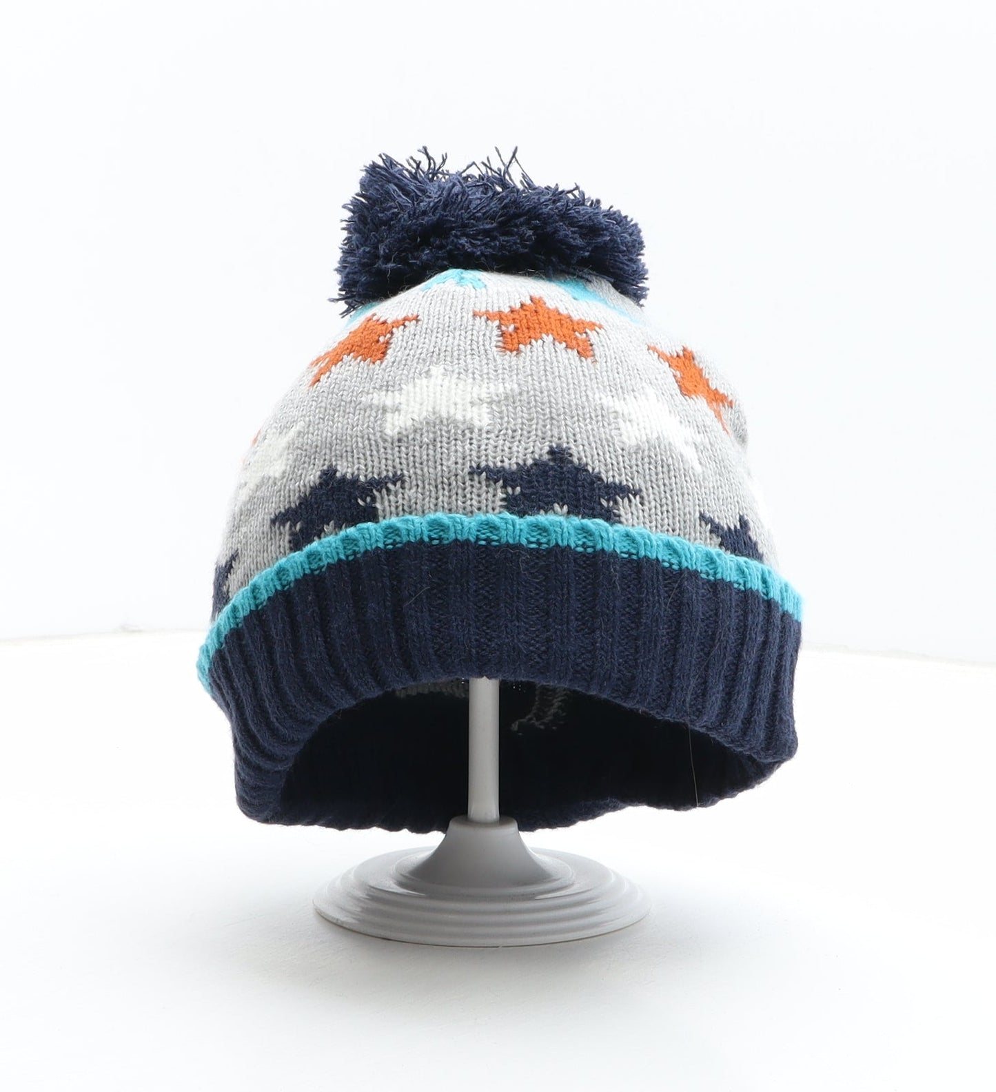 Preworn Boys Grey Geometric Acrylic Bobble Hat One Size - Stars