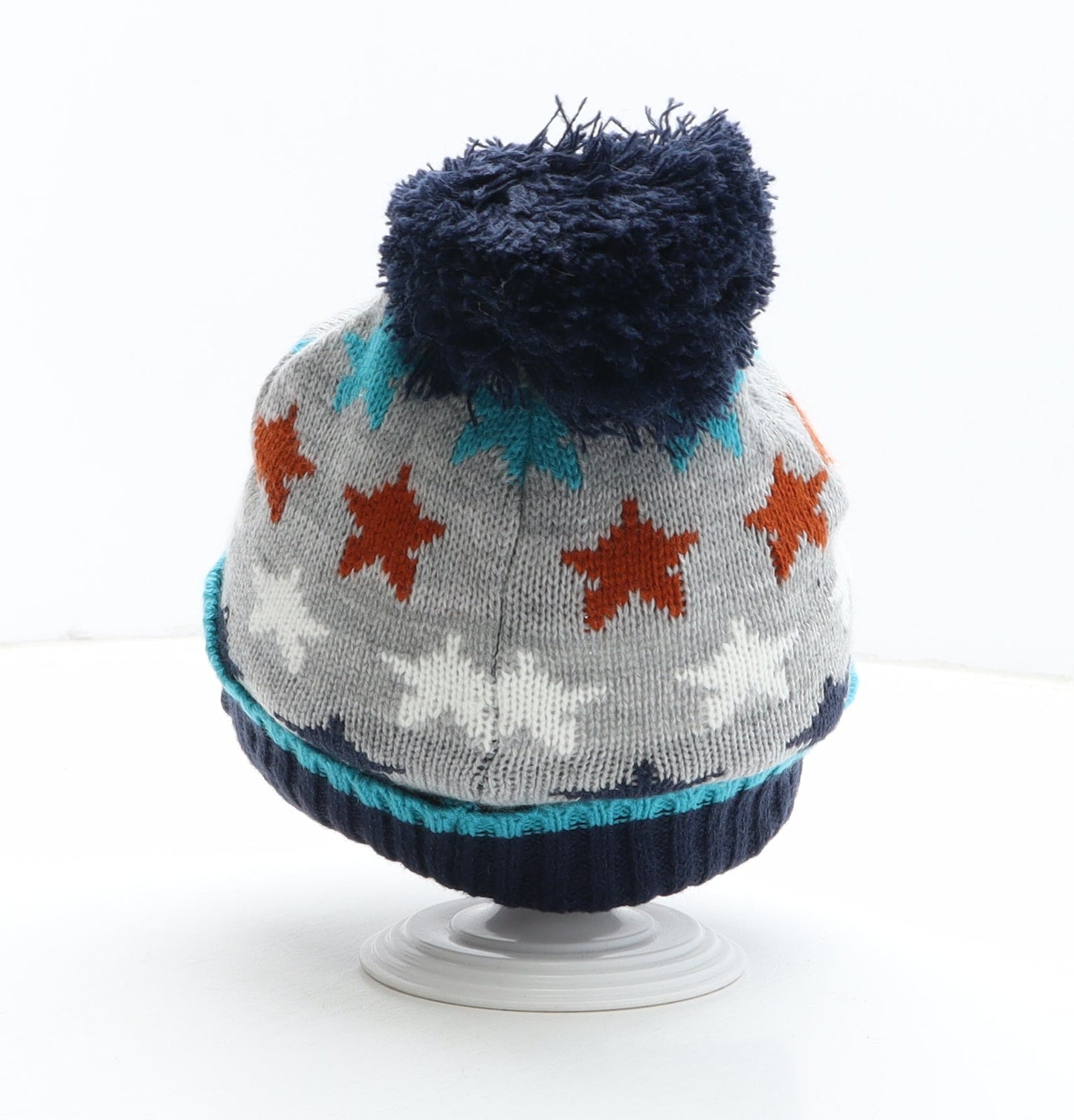 Preworn Boys Grey Geometric Acrylic Bobble Hat One Size - Stars