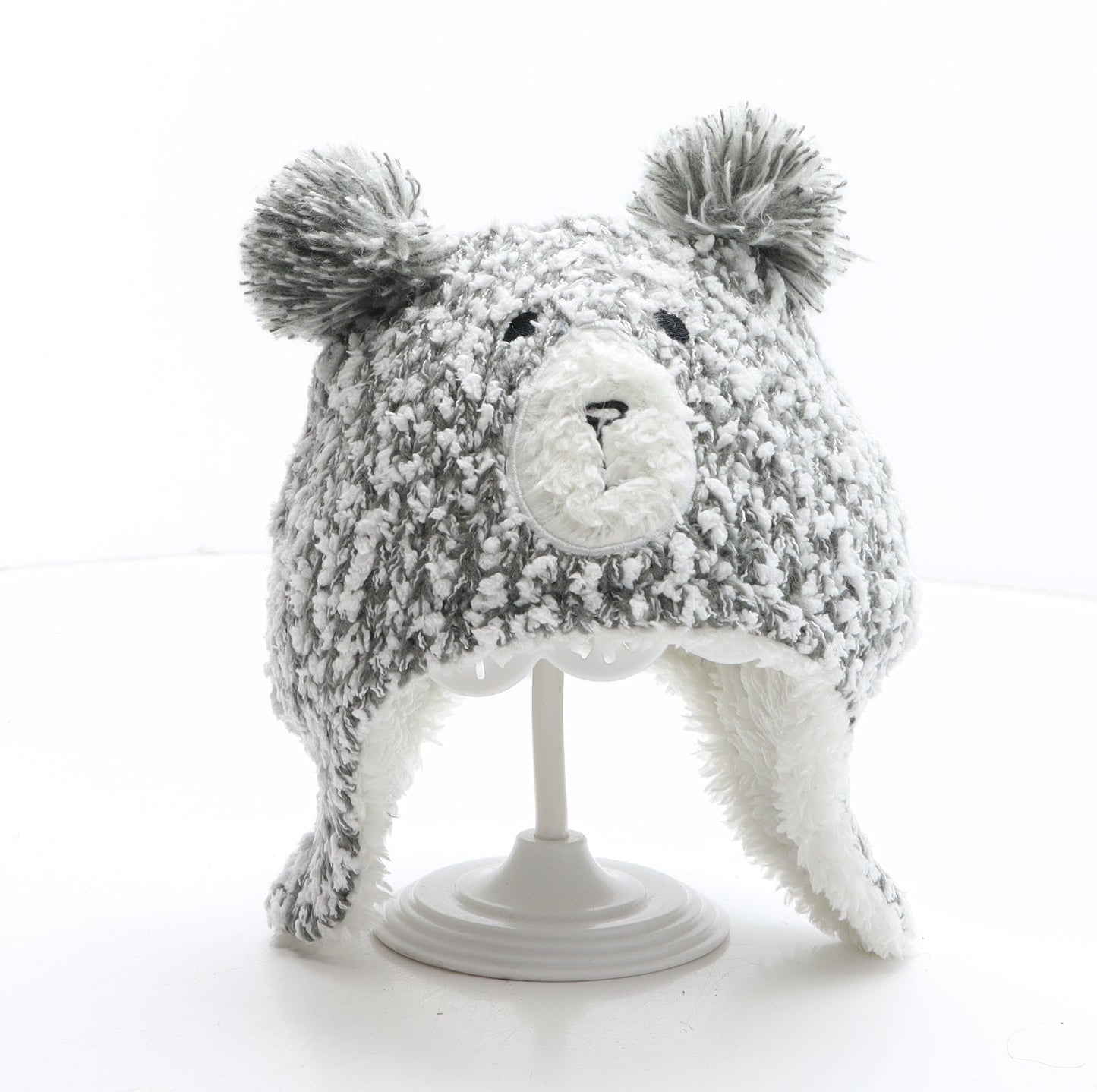 Preworn Girls Grey Geometric Acrylic Bobble Hat One Size - Bear