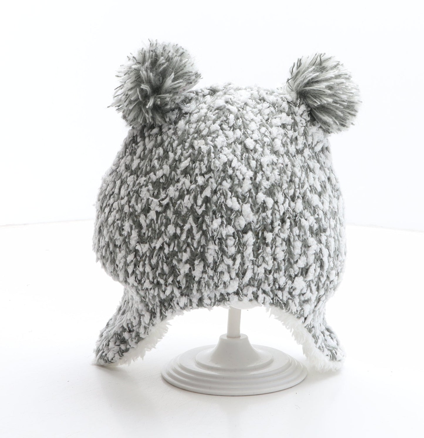 Preworn Girls Grey Geometric Acrylic Bobble Hat One Size - Bear