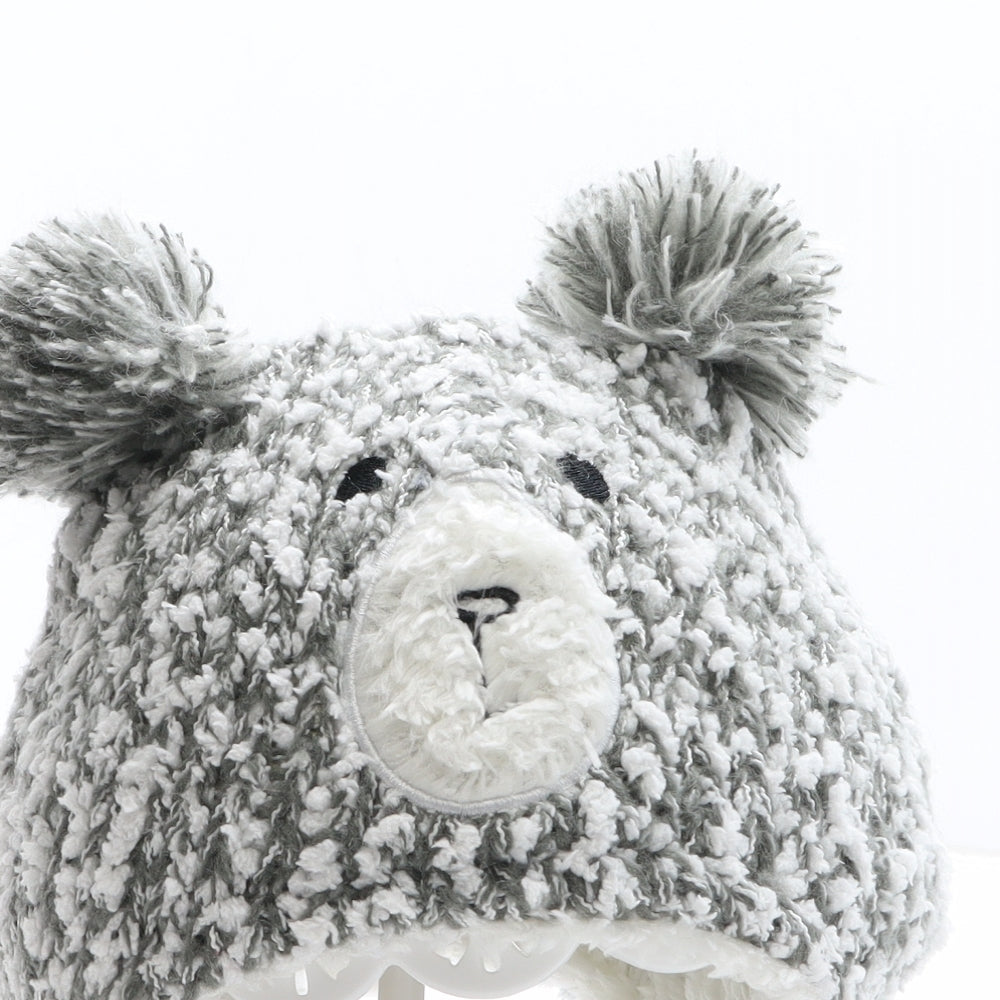 Preworn Girls Grey Geometric Acrylic Bobble Hat One Size - Bear