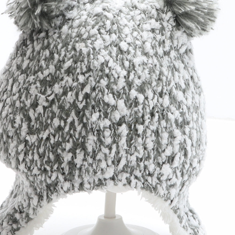 Preworn Girls Grey Geometric Acrylic Bobble Hat One Size - Bear