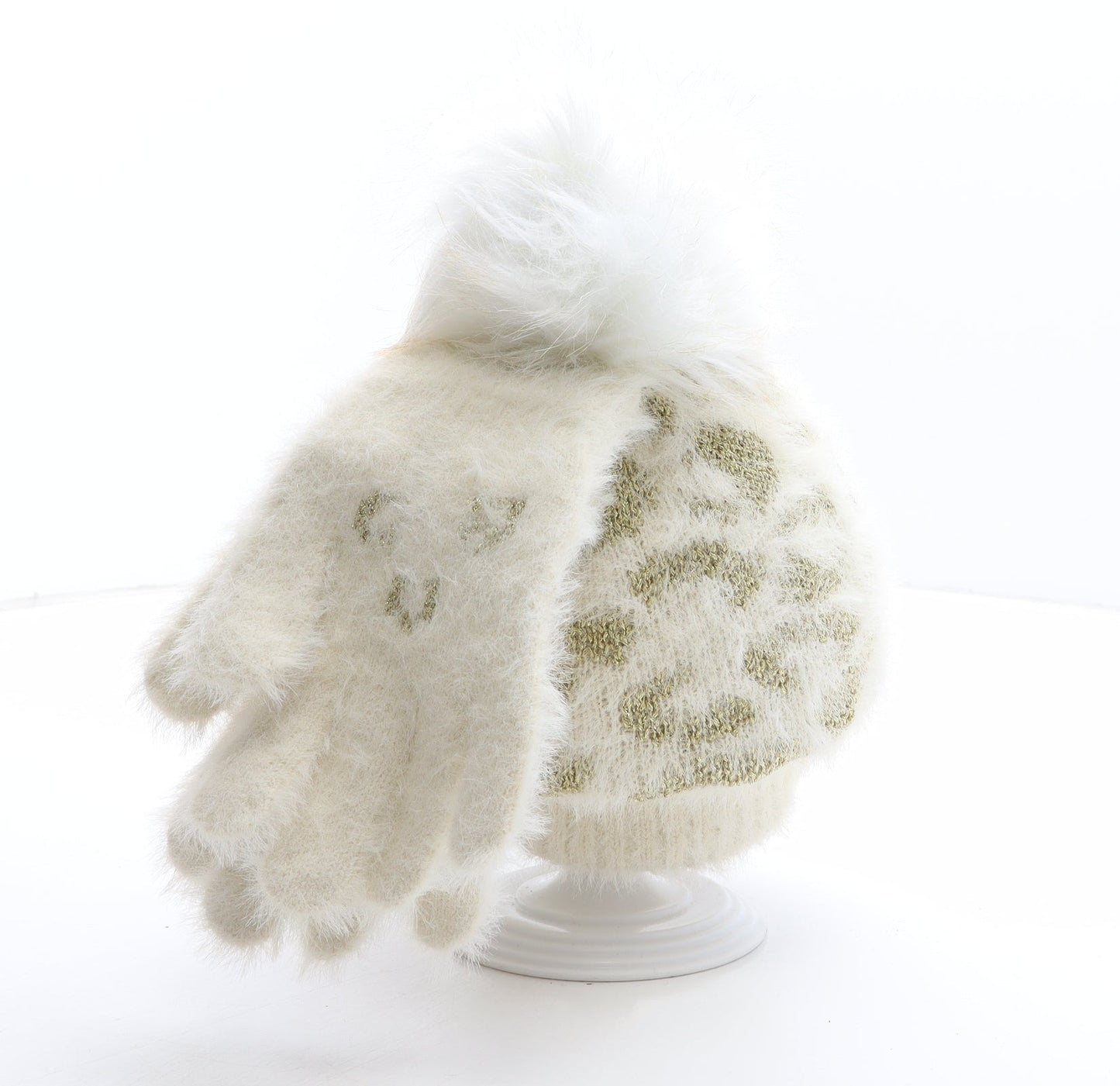 Preworn Boys Ivory Animal Print Acrylic Bobble Hat One Size