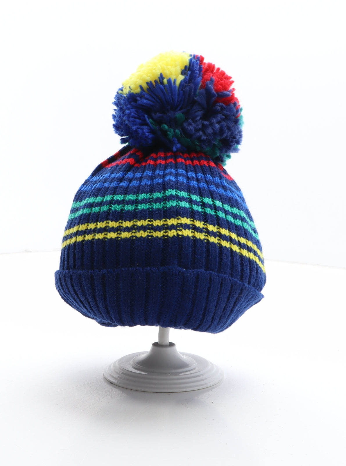 Preworn Boys Blue Striped Acrylic Bobble Hat One Size