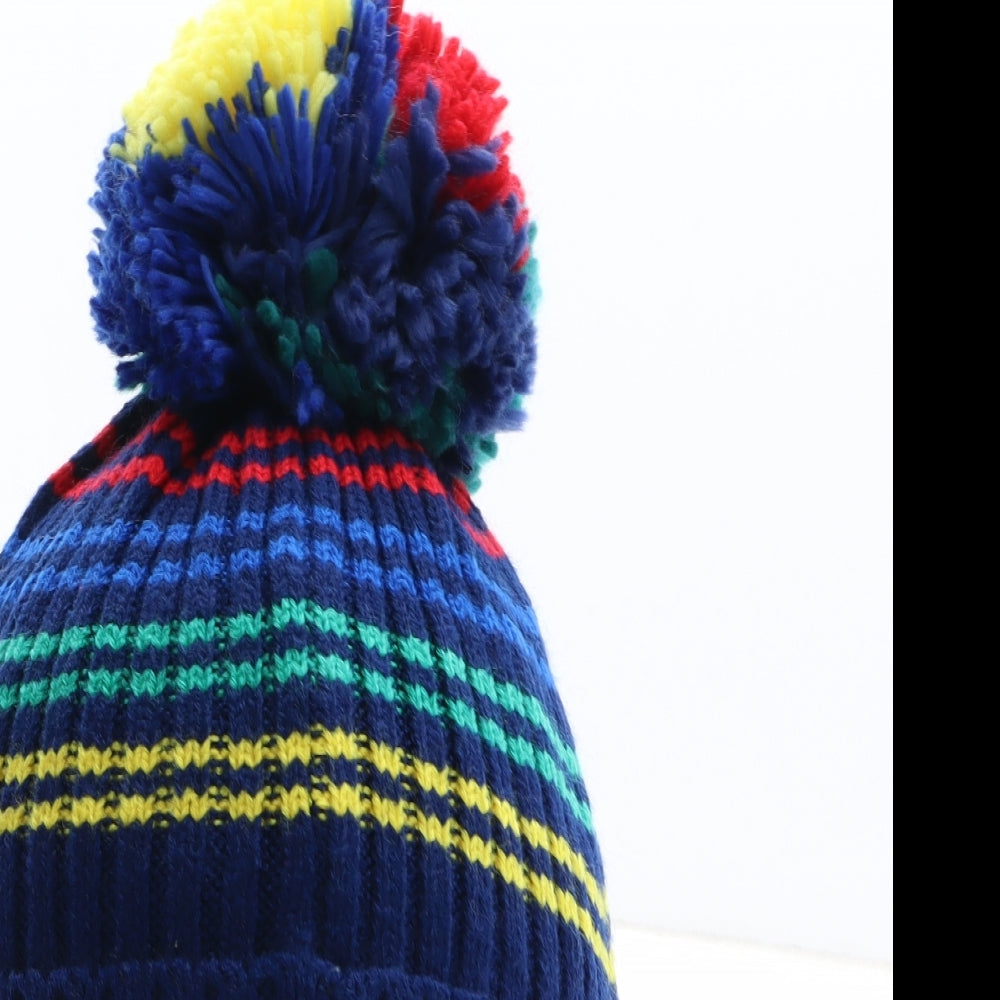 Preworn Boys Blue Striped Acrylic Bobble Hat One Size