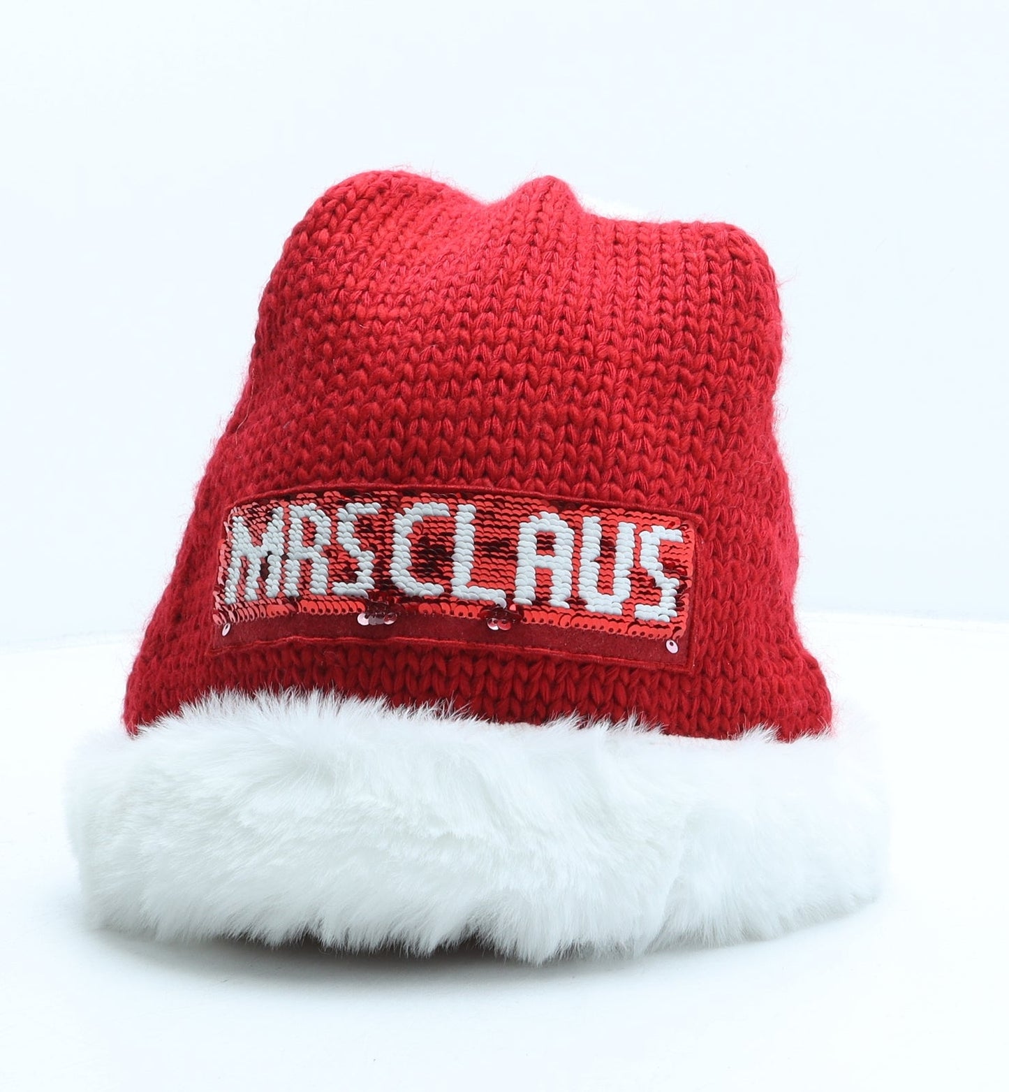 F&F Womens Red Acrylic Bobble Hat One Size - Mrs Claus