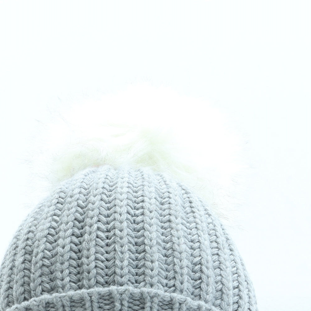 F&F Womens Grey Acrylic Bobble Hat One Size - Pom Pom