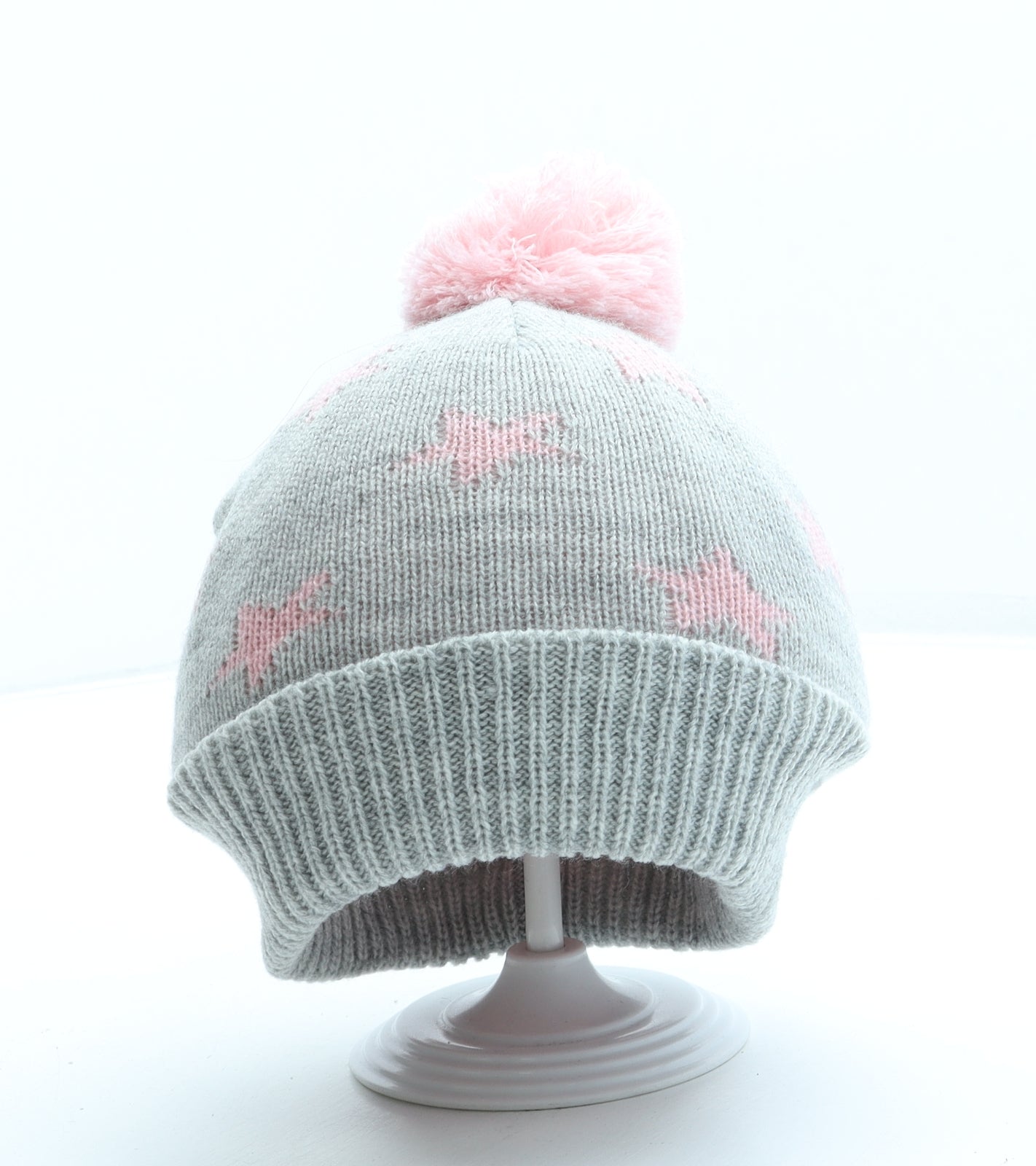 Primark Girls Grey Geometric Acrylic Bobble Hat One Size - Stars