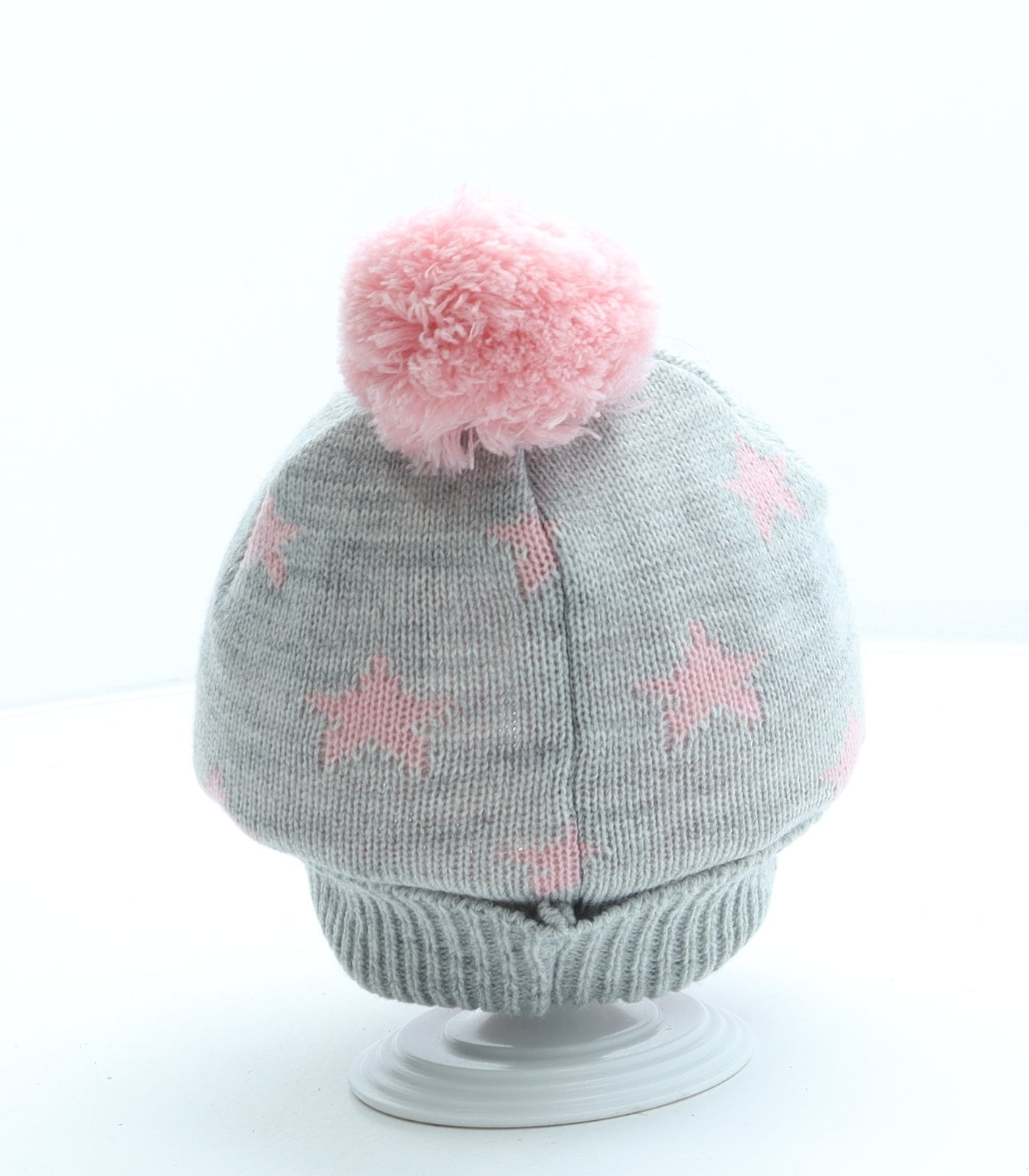 Primark Girls Grey Geometric Acrylic Bobble Hat One Size - Stars