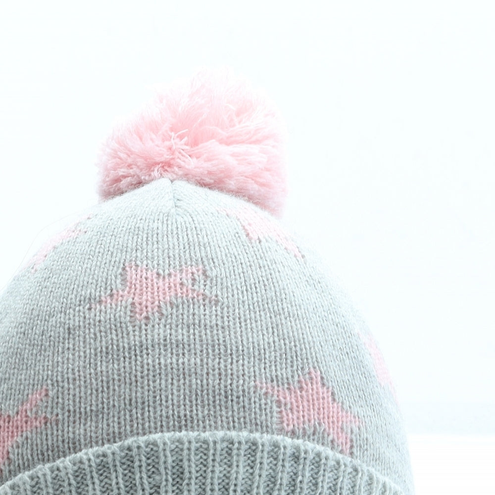 Primark Girls Grey Geometric Acrylic Bobble Hat One Size - Stars