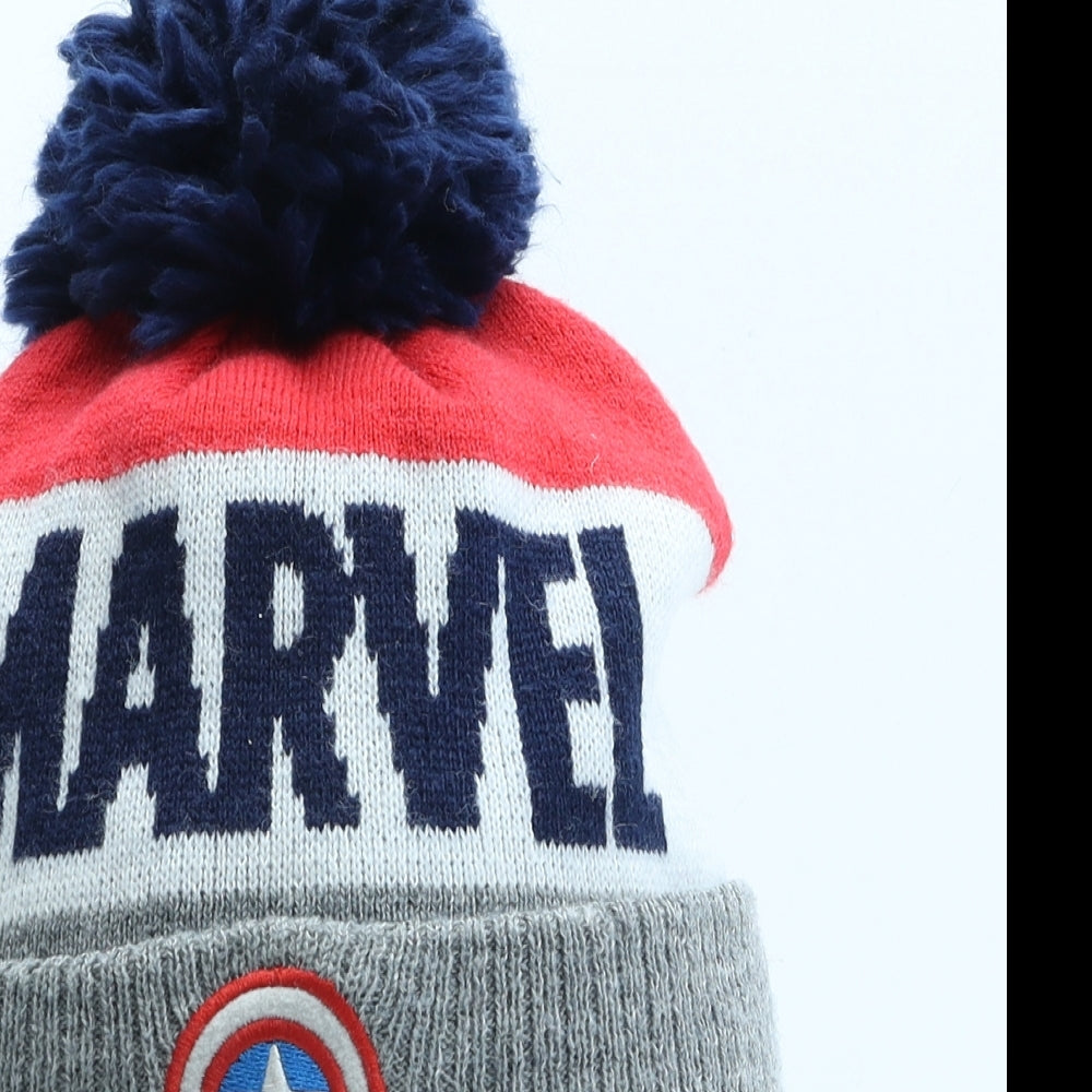 George Boys Multicoloured Striped Acrylic Bobble Hat One Size - Captain America