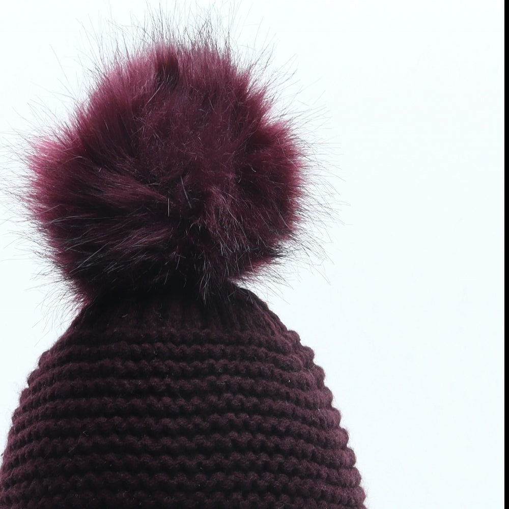 Primark Womens Red Acrylic Bobble Hat One Size - Pom Pom
