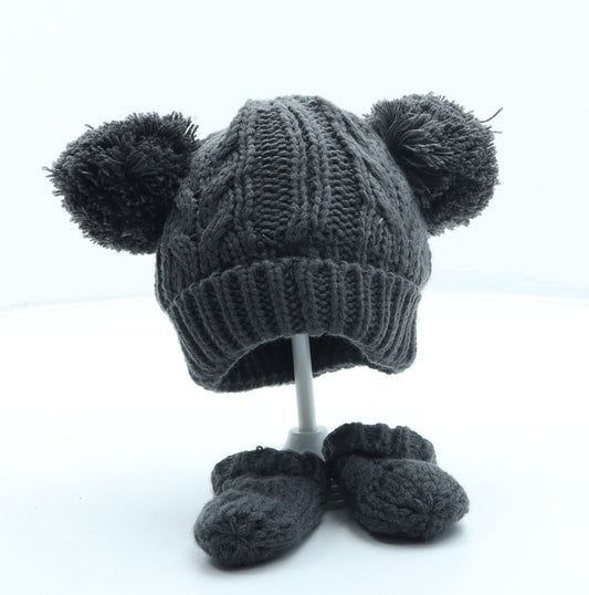 F&F Boys Grey Acrylic Bobble Hat One Size - Pom Pom