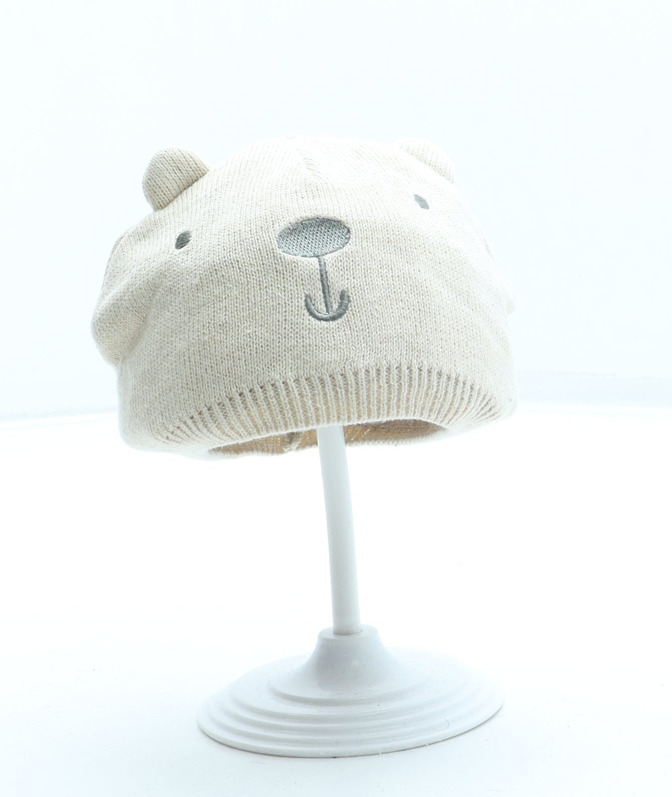 F&F Boys Beige Cotton Beanie One Size - Bear