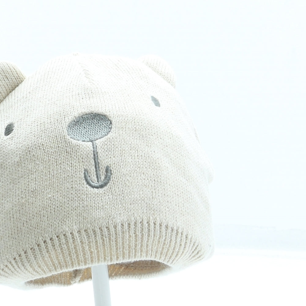 F&F Boys Beige Cotton Beanie One Size - Bear