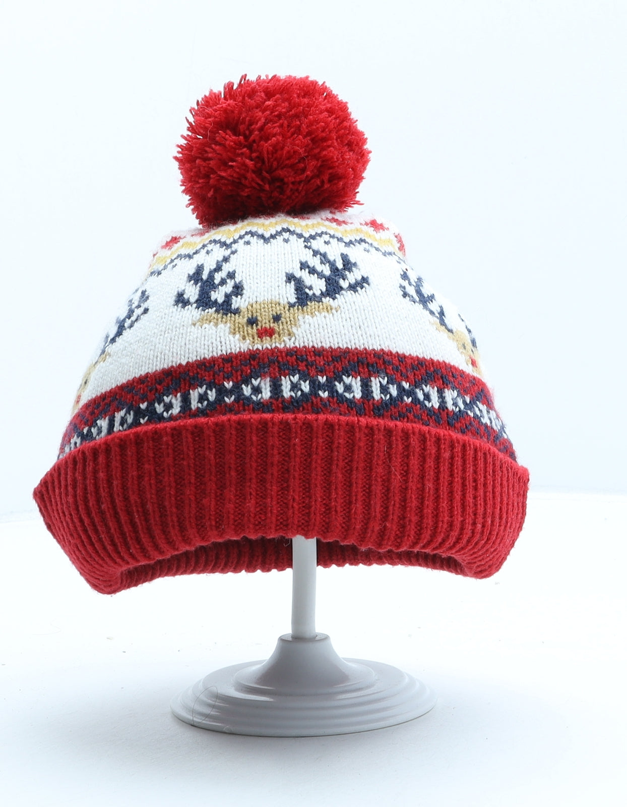 F&F Boys Multicoloured Fair Isle Acrylic Bobble Hat One Size - Christmas